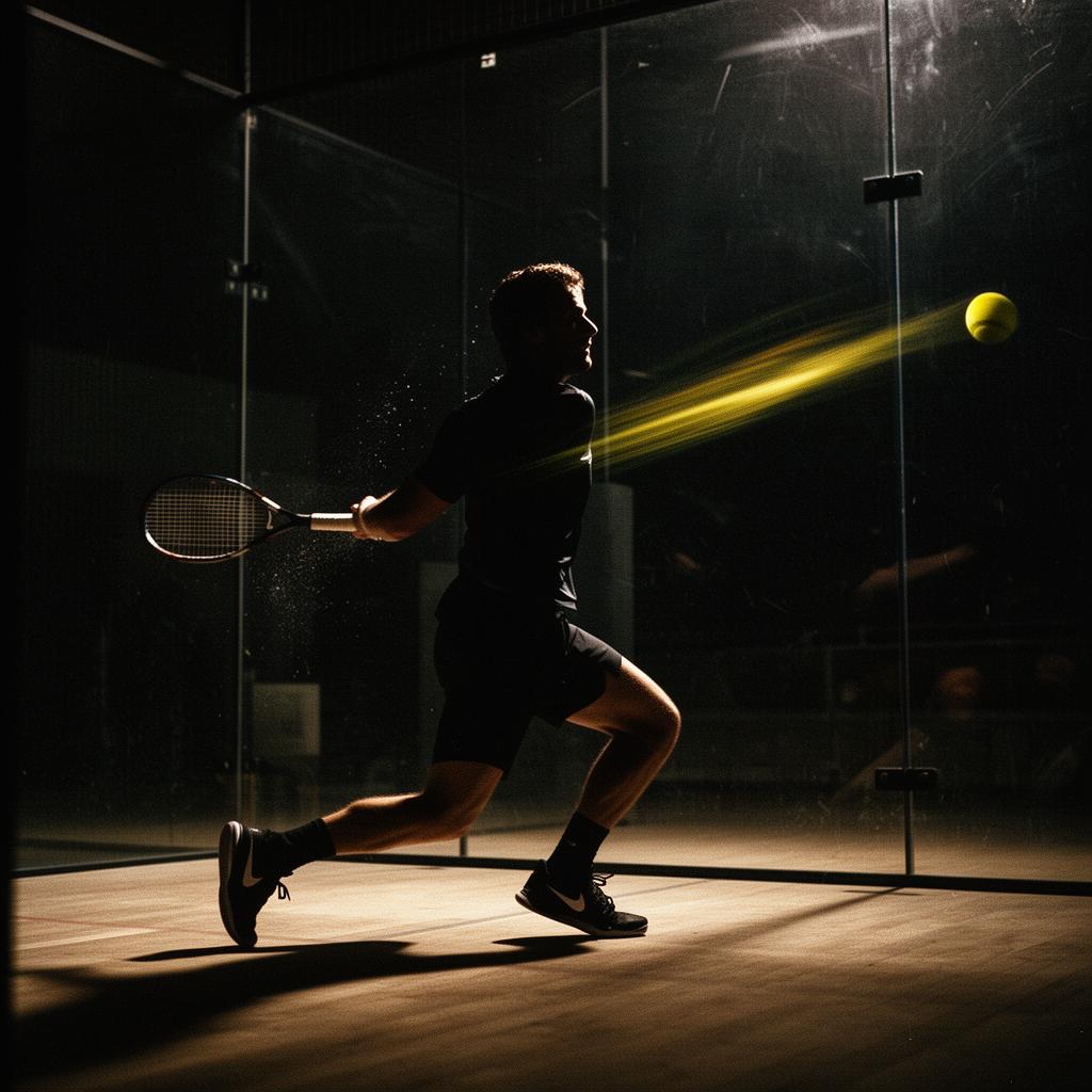 Jogador de squash em rally cinematográfico